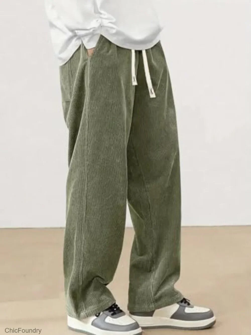 Corduroy Loose Fit Wide Leg Sweatpants Elastic Waist Drawstring